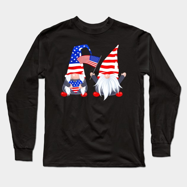 4th Of July Gnomes Shirt Funny American USA Patriotic Long Sleeve T-Shirt by Haley Tokey